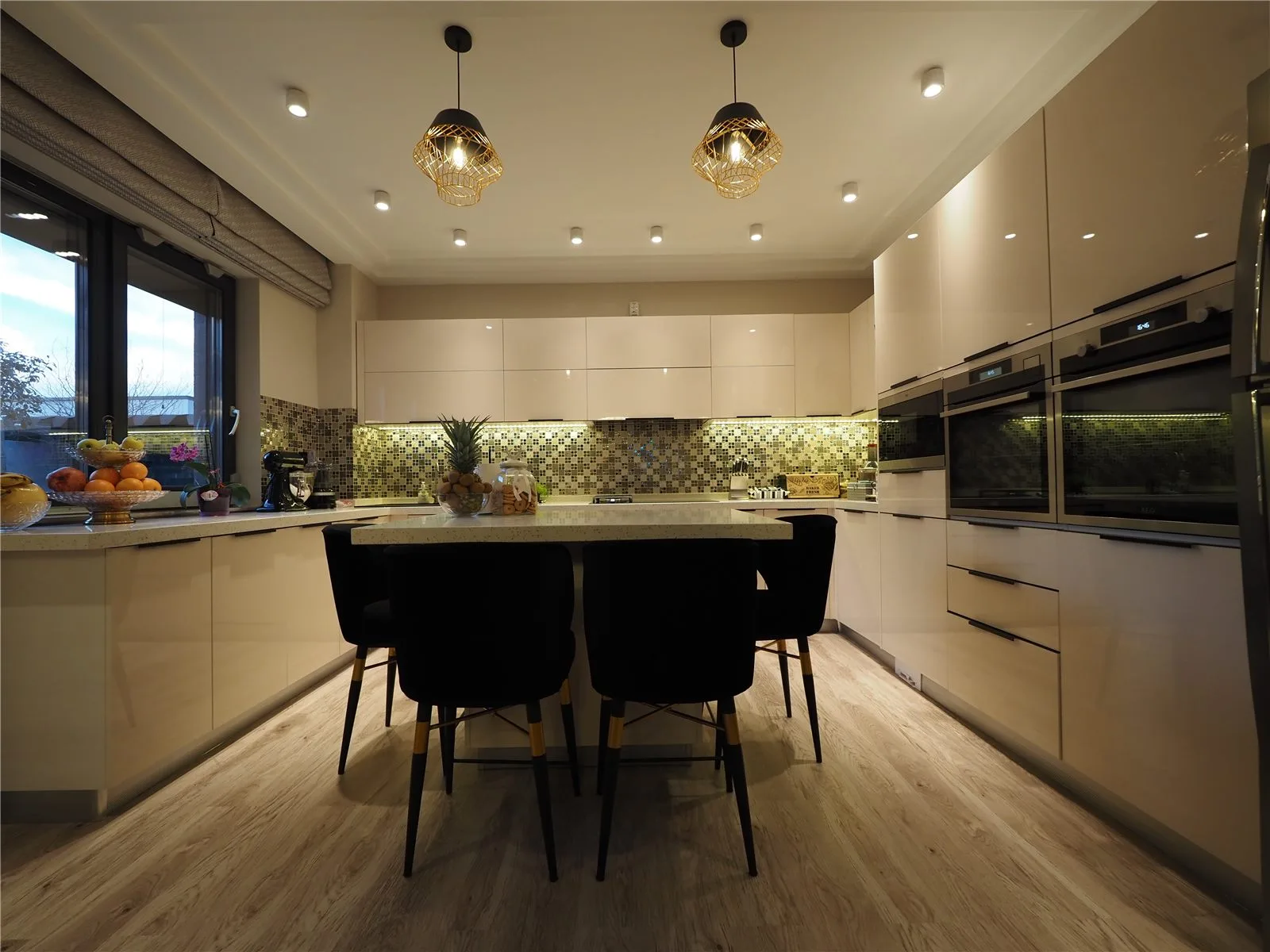 Completed kitchen with cabinets and countertop