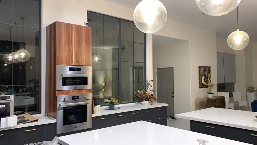 Apartment kitchen cabinet and island main reference