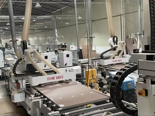 Kitchen cabinet production workshop in China for custom cabinet orders.