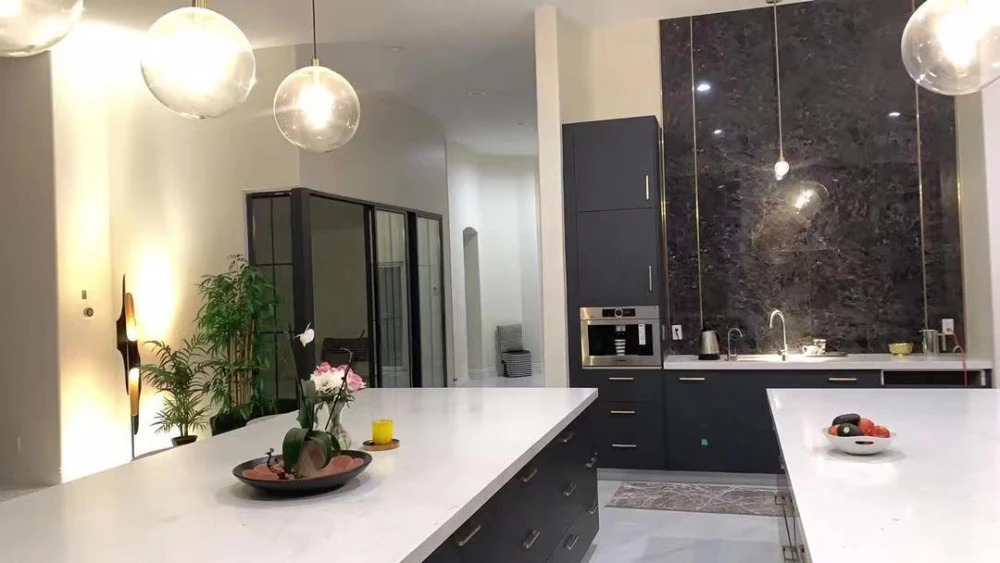 Apartment kitchen island cabinet view